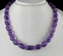 ANTIQUE NATURAL AMETHYST BEADS CARVED LONG 1 L 511 CTS GEMSTONE SILVER N... - $608.00