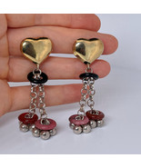 HEART Tassel Earrings Gold Plated Sterling Silver Onyx Rhodonite Carneli... - €147,86 EUR