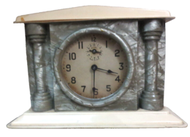 Vintage Celluloid Cream Victorian Clock Alarm Windup Pillars - £18.38 GBP