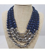 Vintage Necklace Statement Draping Blue Silver Tone 22 Inch (Smallest St... - $14.50