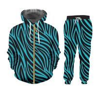 On men women 2 pieces set harajuku 3d blue black stripe zebra unisex hoodies sportswear thumb200