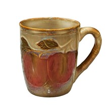 Embossed Apple Bamboo Stoneware Coffee Mug Cup Beige Fall Teacher 16 OZ Vintage - £10.74 GBP