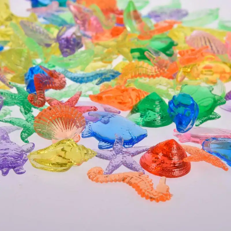 100Pcs Colorful Sea Animals Seashell Starfish Shaped Clear Acrylic Gems Children - £8.27 GBP+