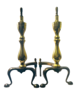 MID 20th CENTURY FEDERAL STYLE BRASS &amp; STEEL ANDIRONS 16&#39;&#39; CLAW FEET ~Pa... - $2,249.46 MXN