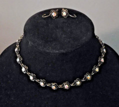 Premier Designs Silver Primrose Necklace CLIP-ON Earrings Aurora Borealis Set Ex - £23.93 GBP