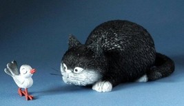 Dubout Cat Statue &quot;Got You&quot; Cat About to Pounce on Bird Walking By French Art - £32.56 GBP