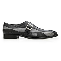 Belvedere Shoes Marte Genuine Ostrich Monk Strap Ocean R810 Black Gray image 3