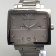 Emporio Armani Watch Men Silver Tone 42mm Day Date 50M New Battery 6.75&quot; - £62.79 GBP