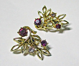 Vintage CORO Purple Rhinestone Clip-On Earrings  - £4.75 GBP