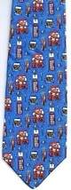 Men&#39;s Necktie British Double Decker Phone Booth Busby Blue 100% Silk - £9.33 GBP