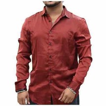 Asos Mens Button-Up Shirt Red Burgundy Satin Long Sleeve Spread Collar M... - £15.46 GBP