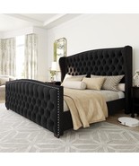 Queen Size Platform Bed Frame with Deep Button Tufted &amp; Nailhead Trim Wi... - £255.74 GBP