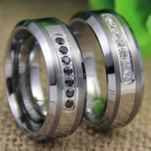 G ygk jewelry hot sale 8mm comfort fit white black stones inlay silver beveled tungsten thumb200