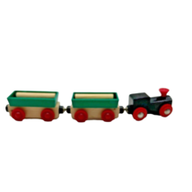 Wooden Railway Black Train Engine W Green Cars Thomas &amp; Friends Compatible - £12.62 GBP