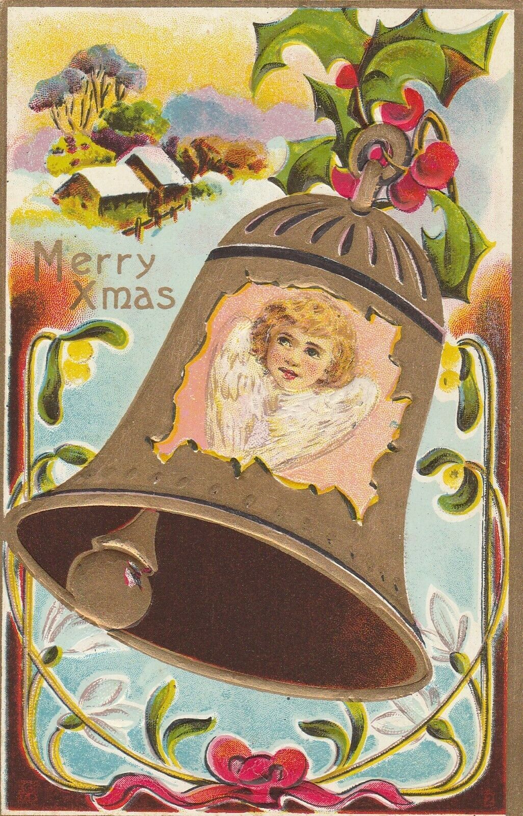Vintage Postcard Christmas Needlework Santa Clus Unused 1960's Hallmark - £6.18 GBP
