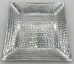 Vintage Made in India Silver Tone Textured Square Decorative Plate SKU U220 - £15.79 GBP