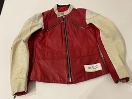 Vintage Red Leather Motorcycle Jacket  Label 44  Armpit/Armpit 18&quot;  (mc922) - £38.33 GBP