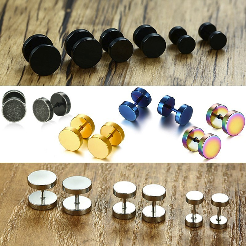 Fashion Stainless Steel Stud Earrings for Women Men Barbell Darbell Punk Gothic  - £7.98 GBP