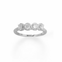 925 Sterling Silver Four Round Simulated Diamonds Halo Edge Bridal Wedding Ring - £96.30 GBP