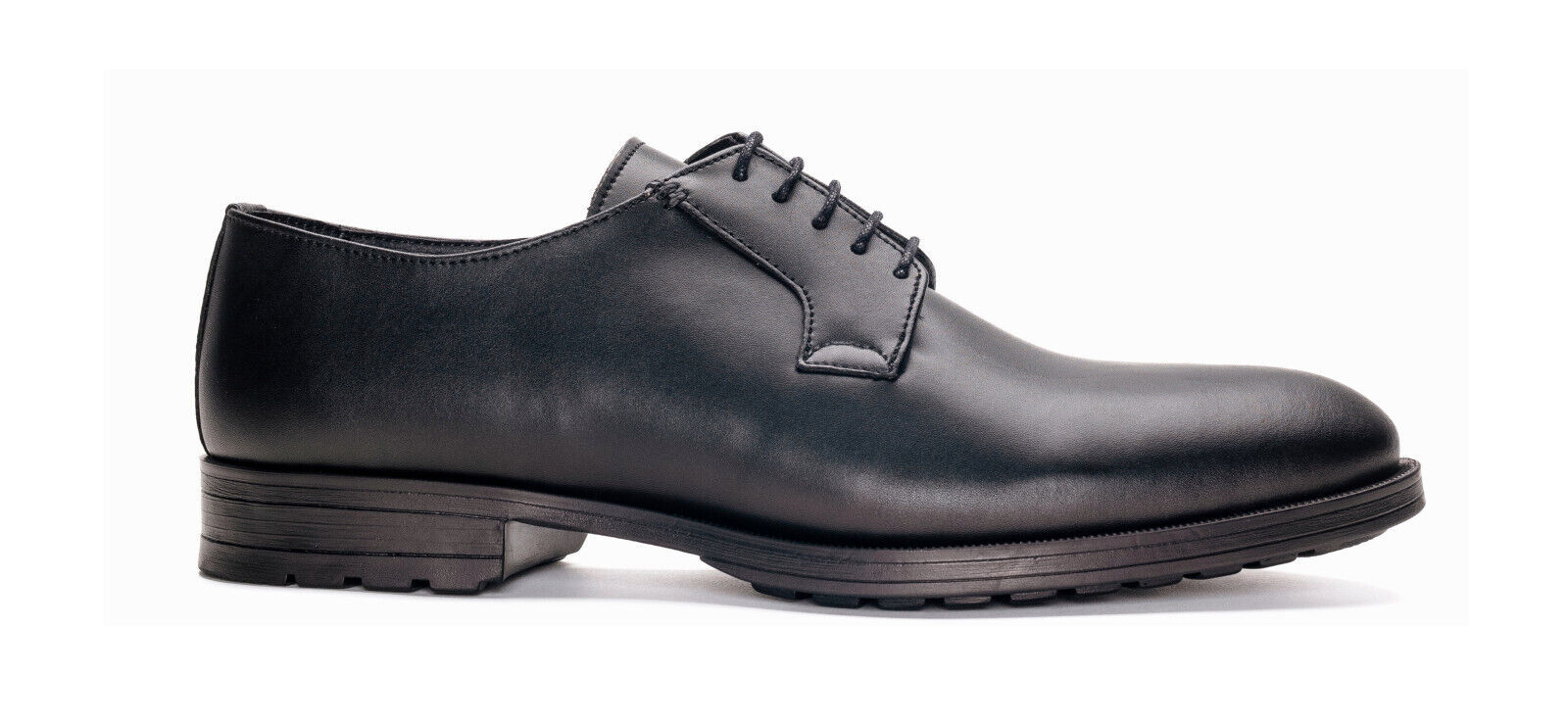 Men vegan blucher elegant shoe in black microfiber lace-up flat flexible sock