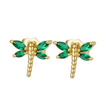Green Crystal &amp; 18K Gold-Plated Dragonfly Stud Earrings - £11.18 GBP