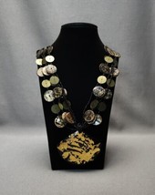 Black &amp; Gold Fleck Acrylic Pendant Beaded Boho Statement Necklace 24~27&quot; Fashion - $23.76