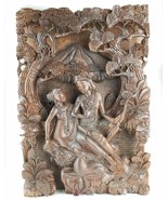 Ram Sita Embrace Carved Wooden Decorative Panel - £234.15 GBP