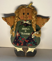 Vintage Hand-Crafted Primitive Wood Folk-Art Christmas Angel Plaque 1995 Signed - £15.94 GBP
