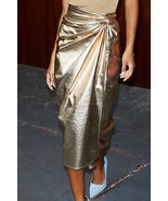 Gold Metallic Leather Knotted Wrap Midi Skirt - £30.30 GBP