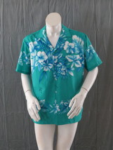 Vintage Hawaiian Shirt - Large Floral Pattern on Teal Base - Men&#39;s Large - £43.28 GBP