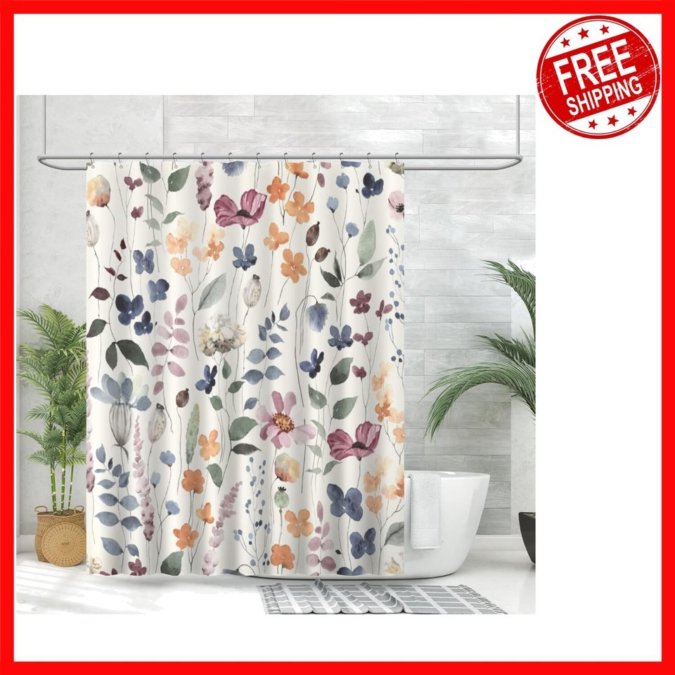Colorful Ink Floral Shower Curtain Set - 72x72 Inches, Stylish Waterproo... - $35.63