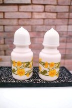Milk Glass Avon Floral Salt Pepper Shakers Vintage White Yellow Floral 70s  - £8.18 GBP