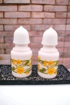 Milk Glass Avon Floral Salt Pepper Shakers Vintage White Yellow Floral 70s  - $10.40