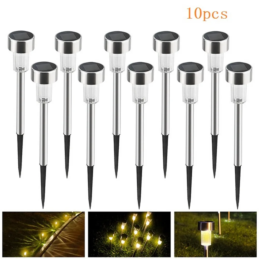 Solar LED Garden Lights Outdoor Stainless Steel Lawn Lamp Waterproof Floor Lante - £150.11 GBP