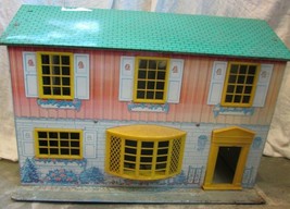 Vintage Marx Tin Litho Dollhouse Metal Two Story GREEN ROOF YELLOW WINDOWS - $79.20