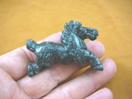 (Y-HOR-RU-701) Black Green HORSE GEMSTONE carving figurine I love wild H... - $17.53
