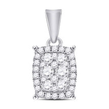 14kt White Gold Womens Round Diamond Vertical Rectangle Cluster Pendant 1/4 Cttw - $299.00