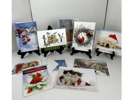 Christmas Greeting Cards New 10 Pets Birds Cardinals Home Scenes Snowman  - £7.21 GBP