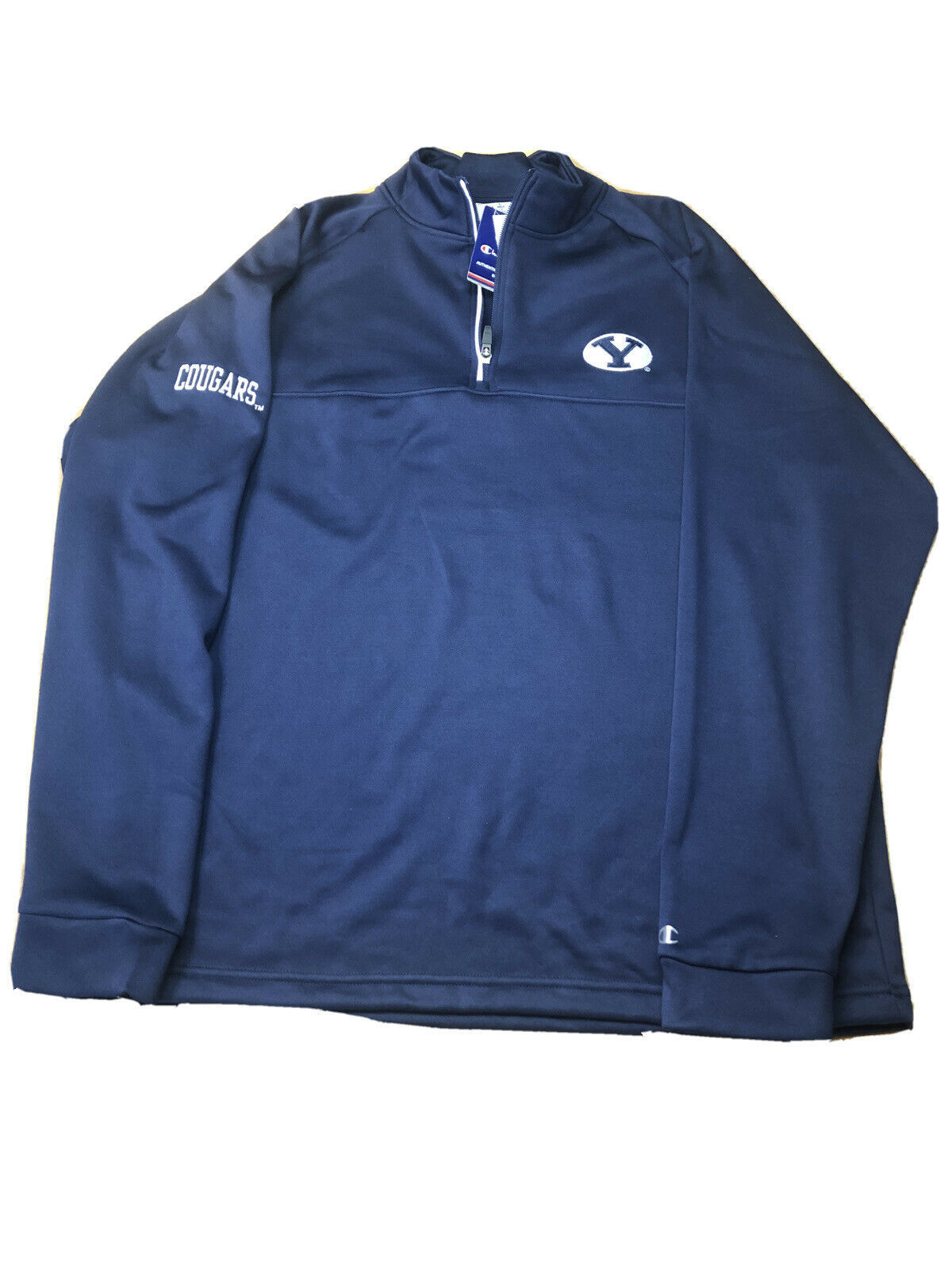Champion Brigham Young BYU Cougars 1/2 Zip Pullover Jacket Blue Lrg Embroidered - $24.74