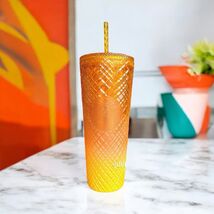 Starbucks Orange Peach Amber Jewel Gradient Grid Cold Cup Tumbler 24 oz - $15.19
