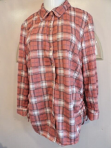Eden &amp; Olive Shirt Womens 1X Button Up Blouse Top Long Sleeve Pink Plaid - £11.44 GBP