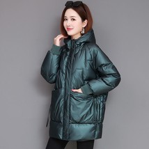 2023 Winter Women Glossy Korean Fashion Mid-length Hooded Parkas Loose Thick War - £59.05 GBP
