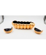 Weeping Gold Console Bowl Planter Candle Holders w/Black MCM Ceramic Pair - £52.31 GBP