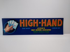 High Hand Playing Cards 4 Aces Fruit Crate Label Original Vintage 1960&#39;s Unused - £7.80 GBP