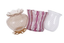 3 Mid Century Italian Murano Latticino toothpick holders - $143.55