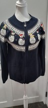 Christopher Banks Christmas Snowman Zip Up Sweater Women  Size Medium - £13.56 GBP