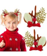 Christmas Bow Hair Clips for Girls Red Gold Antler Design 2PCS - €1,97 EUR