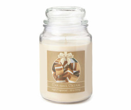 NEW Caramel Cream Scented Candle 22 oz clear glass jar w/ lid single wick - £7.84 GBP