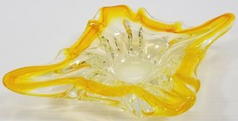 VC) Vintage Large Ornate Yellow Orange Ashtray Trinket Thick Heavy Glass Plate - £39.51 GBP