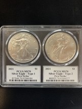 2021 Type 1 and Type 2 American Silver Eagle Set, PCGS MS70, First Strike - £121.46 GBP